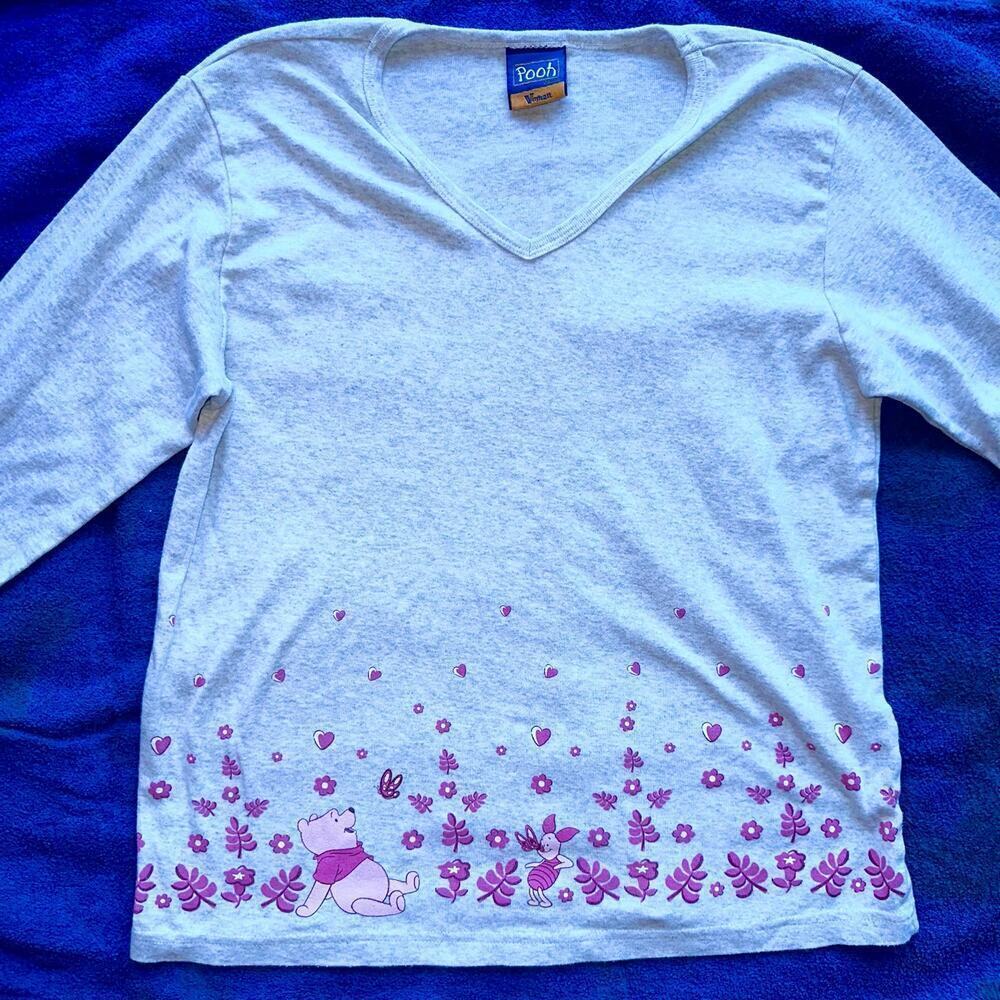 Vintage Women’s M/L Disney Winnie The Pooh Piglet 3/4 Sleeve VNeck Graphic Shirt